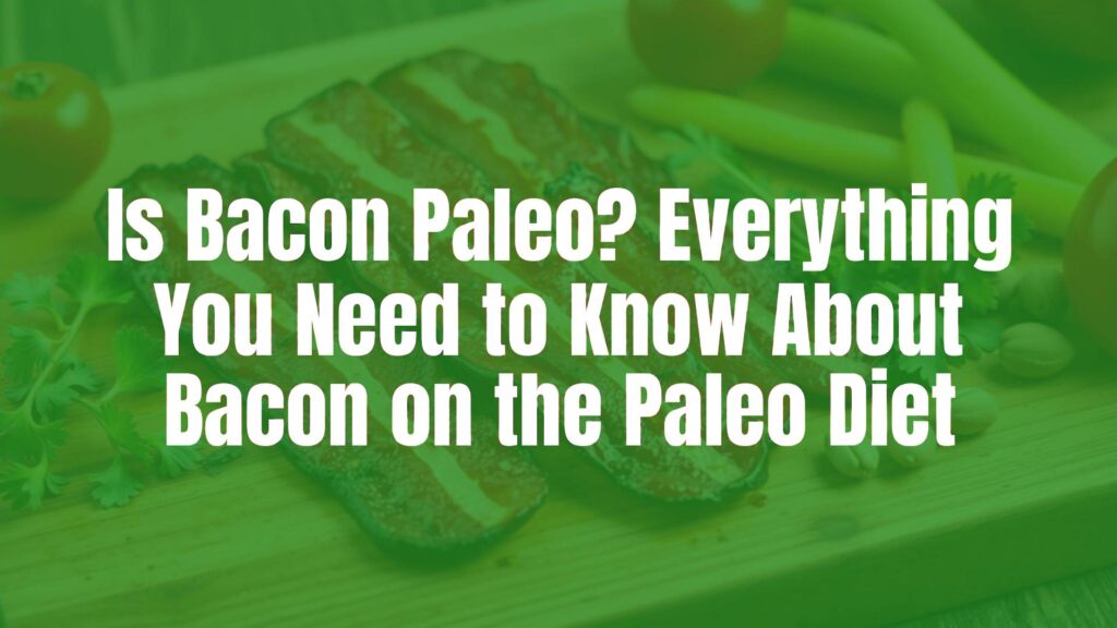 Sizzling bacon strips on a wooden cutting board with fresh vegetables and nuts, Paleo diet theme, warm and inviting, realistic.