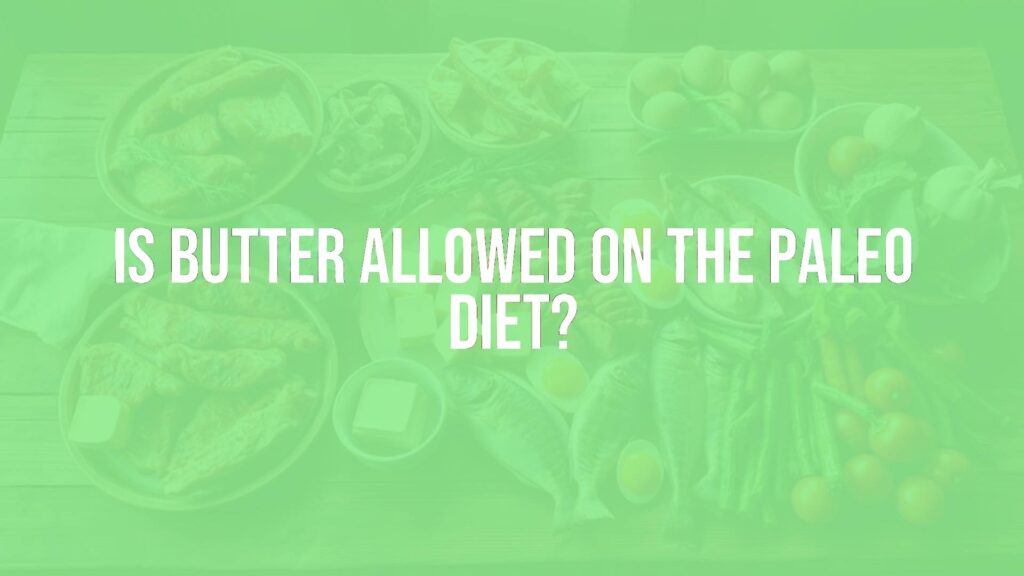 A rustic wooden table with fresh butter on a paleo-friendly spread including meat, fish, eggs, and vegetables, soft natural lighting, realistic.