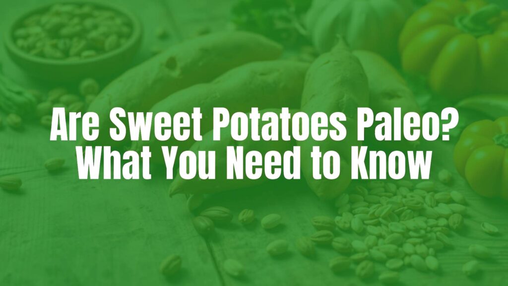 Fresh sweet potatoes on a rustic wooden table, surrounded by Paleo-friendly foods like nuts, seeds, and vegetables, natural lighting, realistic.