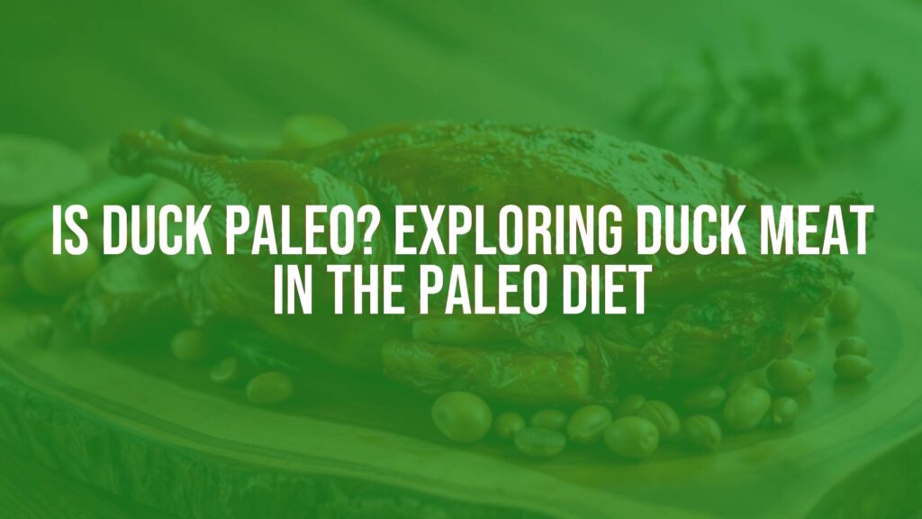 A roasted duck with crispy skin, served on a wooden board with Paleo-friendly sides like roasted vegetables and nuts, rustic setting, warm lighting, realistic.