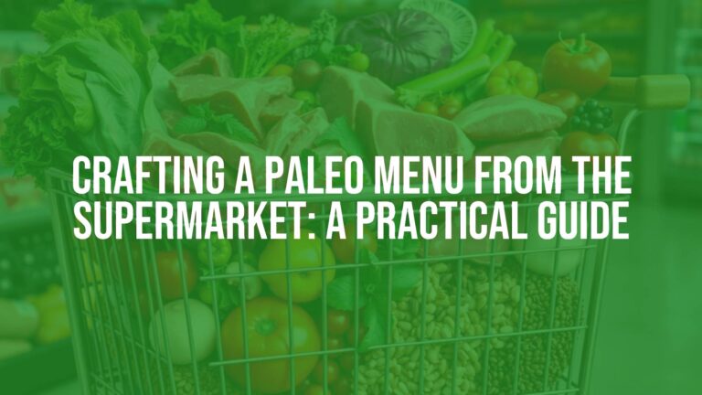 A colorful supermarket cart filled with fresh Paleo-approved foods like lean meats, vegetables, fruits, nuts, and seeds, bright and healthy vibe, realistic.