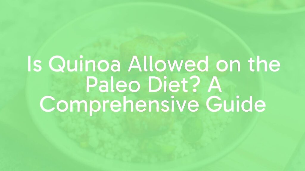 A bowl of quinoa next to Paleo-approved foods like meat, fish, and vegetables, realistic style.